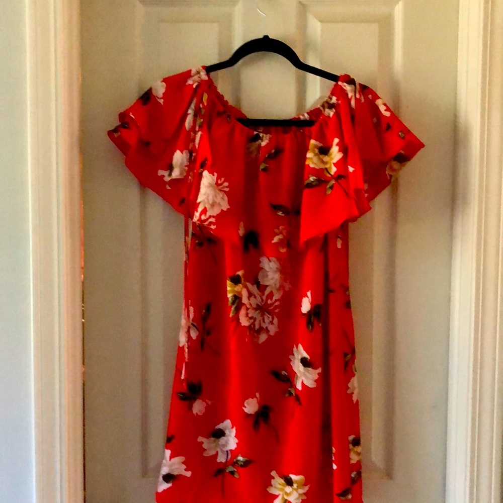 Milumia Women's Off Shoulder Ruffles Shift Loose Mini Dress Small Red